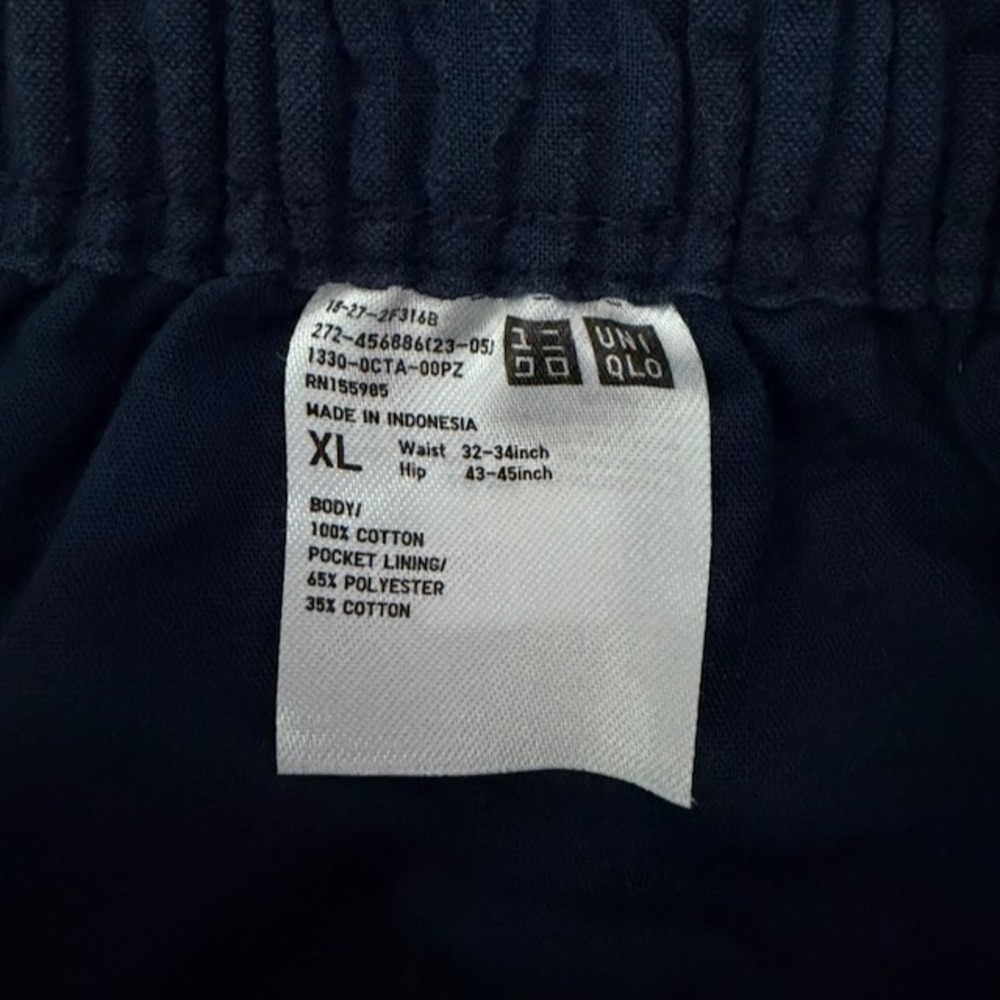 Uniqlo Seersucker Pants Womens XL Navy Wide Leg Pull On Elastic Waist Cotton - Picture 7 of 10
